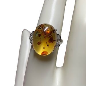 💫Beautiful Amber Calcite Adjustable White Copper Ring